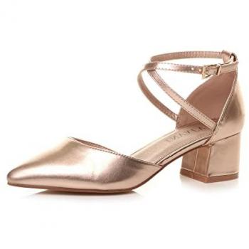Ajvani 2-Part Mid Block Heel – Faux Leather, Rose Gold, Women’s 8