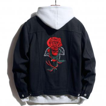 Men's Rose Embroidery Denim Coat