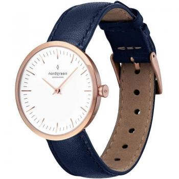 Nordgreen Infinity Frauenuhr Rosa Gold 32 mm Skandinavisches Design mit Marinelederband