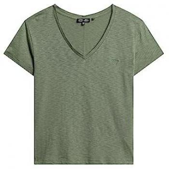 Superdry Vee‑Sleeve Embroidered V-Neck Shirt – Sea Spray Green (W)