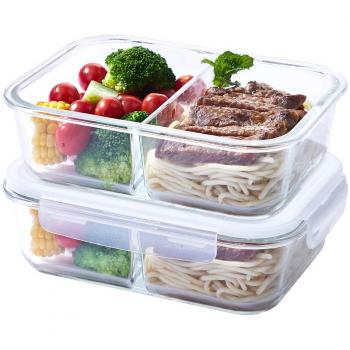 Rectangular Meal Prep Containers by EasyLock, Glass Material, Leak-Proof Seal, Microwave & Dishwasher Safe, 1040ml, Pack of 2