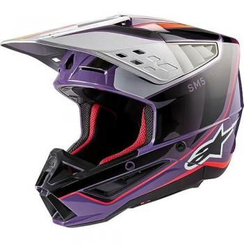 Alpinestars Casco de Motocross S-M5 Sail ECE 22.06, color morado-negro-plateado, talla XL, modelo 2024
