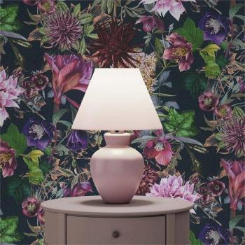 Papier peint vert noir fleurs Camilla