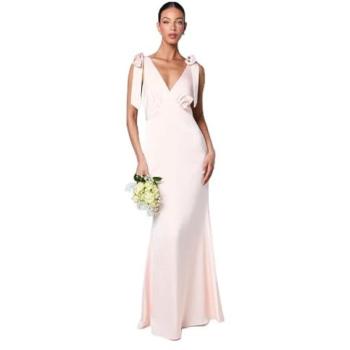 Coast Women’s Satin Crepe Maxi Dress – Blush, V Neck, Tie Shoulder, 18