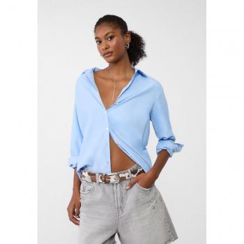 Camicia basic popeline celeste S Stradivarius