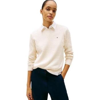 Tommy Hilfiger Pullover WW0WW44993 – Écru – Regular Fit – Damen – 100 % Baumwolle – Zopfmuster