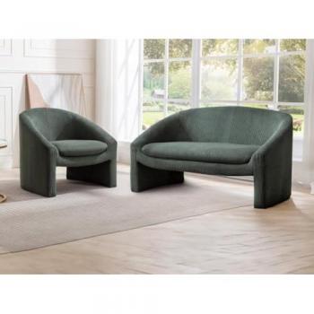 Canapé et fauteuil en velours côtelé vert 2 places fixe OSSANA Vente-Unique