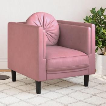 Sillón rosa con cojín de terciopelo