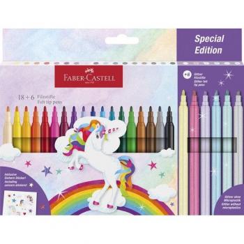 Faber-Castell Unicornio Rotulador Set de 24 colores con estuche de 18+6 unidades