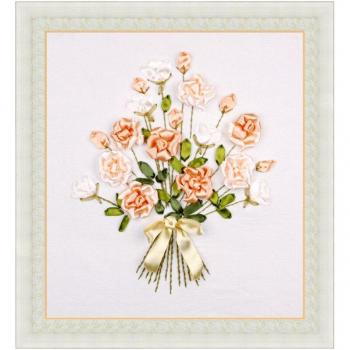 Kit de broderie en ruban, fleurs, bricolage débutant, motif bouquet (sans cerceau ni cadre)