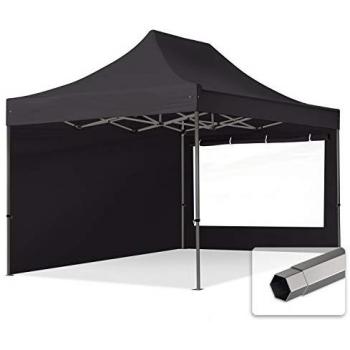 TOOLPORT 3x4,5 m carpa plegable, acero premium 40mm, laterales con ventanas panorámicas, negro