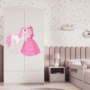 Rangement royal “Princesse & Cheval” – 2 portes, 2 tiroirs, couleur crème