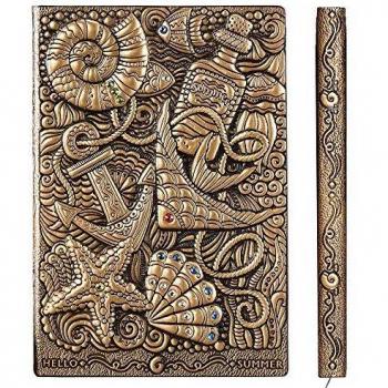 Hardback A5 Journal – Embossed Leather, Lined Pages, Brown & Ivory
