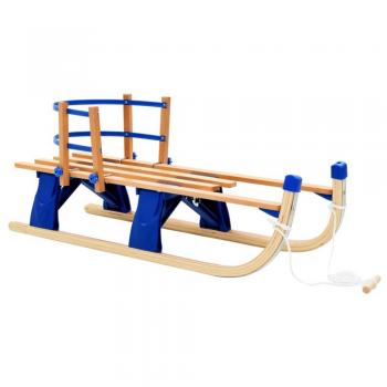 Folding Wooden Snow Sledge with Backrest 110 cm