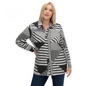 Patchwork-Glamour-Bluse SHEEGO – große Damenmode, 100 % Polyester, Schwarz