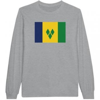Grey St. Vincent & the Grenadines Flag T-Shirt, Long Sleeves