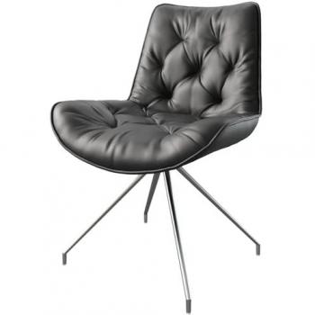 Chaise-pivotante Taimi-Flex cuir véritable noir cadre croisé conique acier inoxydable pivote sur 180°