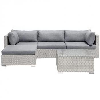 Set da giardino 2 pezzi beige con cuscini grigi