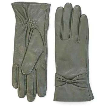 Infinity Collection: Olive Leather Women's Bow‑Style Winter Gloves, Warm Wool Interior (Size M)