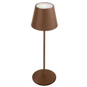 VELAMP Lampe de Table LED Rechargeable Variateur Tactile Blanc + RGB IP54 Cortén