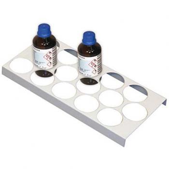 Support de flacons pour armoires asecos UB90 et UB30, en tôle d'acier, gris clair, B 210 x D 440 x H 30 mm, pour 15 flacons de Ø 70 mm