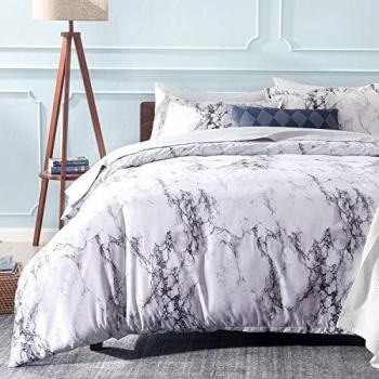 Single Size White Marble Duvet Set