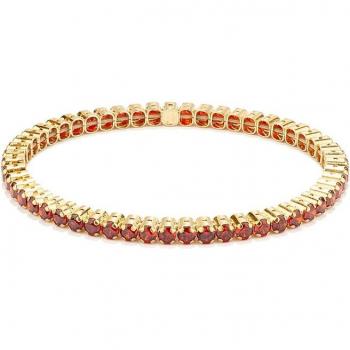 Pulsera Essentials de plata color rojo con circonitas rojas en diseño tennis, acabado en oro de plata dorado