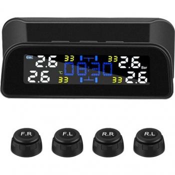 Monitor de Presión de Neumáticos TPMS Solar, Barra Psi e Indicador de Alarma