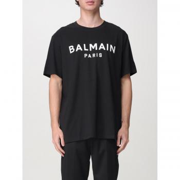 Black Logos Print Crew Neck T-Shirt by Balmain