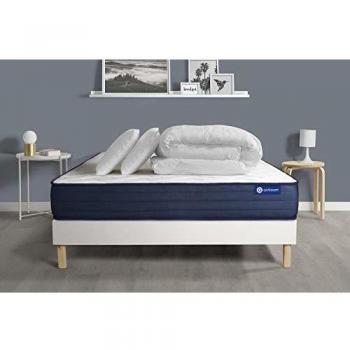 Matelas ACTIFLEX Life 140x190 Ressorts ensachés + Mémoire de Forme + sommier KIT Blanc + 2 oreillers + Couette