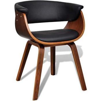 Curved Wood Faux Leather Dining Chair