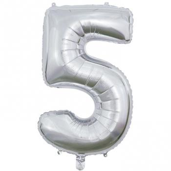 Globo Metálico Número 5 Plata 66 cm