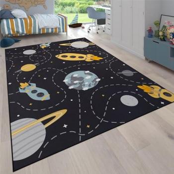 Alfombra Infantil Antideslizante Estrellas Planeta Cohete Ø 200 cm