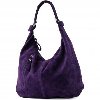 Wildleder-Schultertasche Modamoda T158 (Italien) Dunkellila