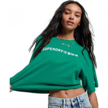Core Sport T‑shirt Femme Superdry, Coton Bio, Manche Courte, Vert/Blanc, 16