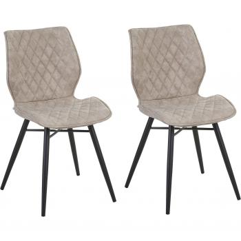 Set of 2 Retro Beige Fabric Dining Chairs with Metal Legs