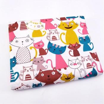 Fat Quarter Chats Colorés en Tissu de Coton