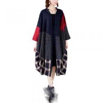 Manteau long rétro en coton et lin pour femme, grande taille, coupe-vent automnal