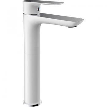 GME Cassio 3177: Grifo Monomando para Lavabo, Caño Alto, Acabado Blanco/Cromo