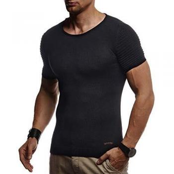 Leif Nelson Herren Sommer-Shorts Shirt – Rundhals, Medium, Schwarz