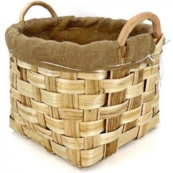 Cesto in Castagno con 2 Maniglie e Sacco Juta cm.45x38 H.46