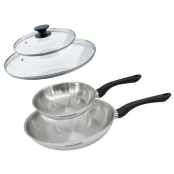 Pack de 2 poêles Fackelmann Geneva 20 et 28 cm en inox et couvercles en verre