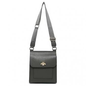 JFY Women's Dark Grey Metal Pearl Bee Badge Bag