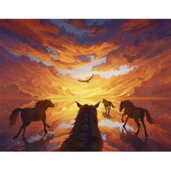 Carré Diamant 5D DIY Schilderij Zonsondergang Paarden 3D Borduurwerk