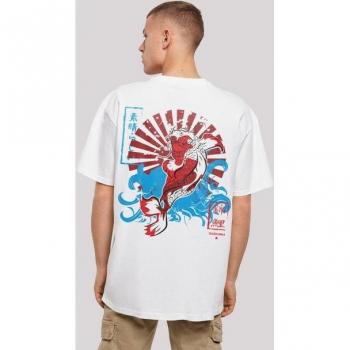 Japanischer Koi-Fisch Shirt F4NT4STIC – Damen, M, weiß, 100 % Baumwolle, oversize, Rundhals, ohne Bündchen
