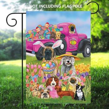 Tuin Decoratie Vlag Pasen met Honden en Eieren 12,5 x 18