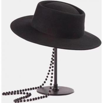 Elegant Black Wool Fedora with Bead Detail