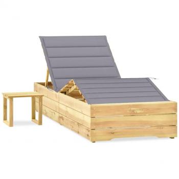 Tumbona de jardín plegable con mesa y cojín de madera de pino