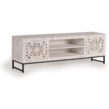 TV Stand de Madera Mango Tallado con Estructura Metálica (Giner)