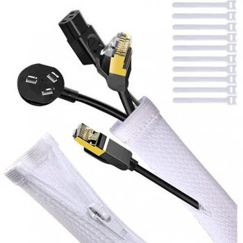 Cable Tidy Sleeve for PC/TV, UPXDUMI 1.2m Cable Management Organizer, Wire Loom Tube with 10 Reusable Ties